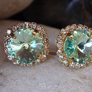 Mint Green Stud Earrings,  Mint Studs, Crystal Mint Earrings, Bridesmaids Mint Earrings, Bridal Mint Earrings, Bridesmaids Gift