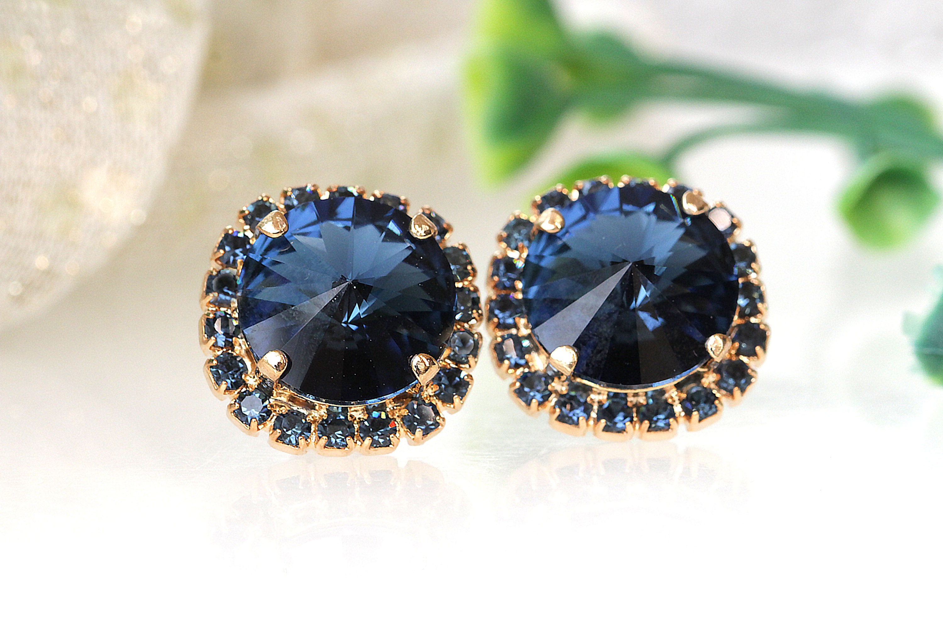 BLUE NAVY Clip on EARRINGS Stud Earrings Dark Blue Etsy UK