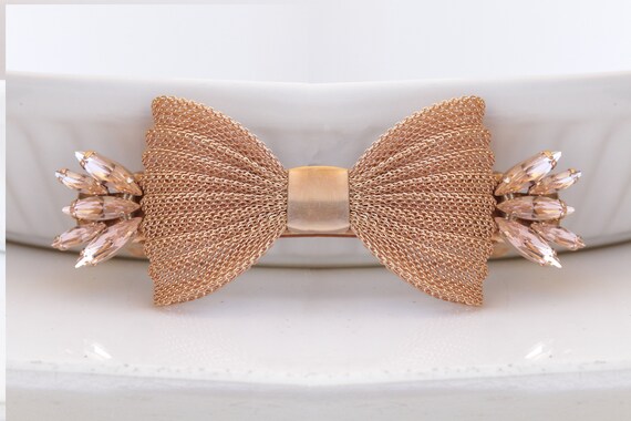 Blush Morganite Crystal Bow Barrette, Rose Gold Hair Clip - Etsy