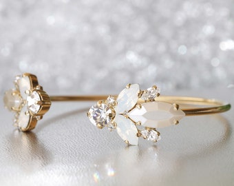 PEARL BRIDAL BRACELET, Ivory Pearl Bracelet, Crystals  White Opal Bracelet, Bridal Jewelry Set, Pearl And Crystal Open Cuff, Cream Wedding