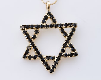 BLACK STAR OF David Necklace, Jewish Star Men Jewelry, Silver Black Crystal Necklace, Bar Mitzvah Gift, Shield Of David, Jewelry From Israel