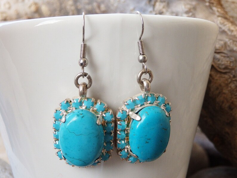 Silver Turquoise Earrings Dainty Earrings Blue natural Earrings Simple Stone Earrings Seafoam blue Earrings Turquoise Dangle Earrings