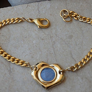 Gold Heart Chain Bracelet. Gold Plated Chain Bracelet with Heart Jewelry Gift for Wife Gift. Women&#39;s Glass Heart Link Bracelet. Love Gift