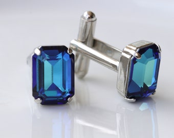 BLUE CUFFLINKS, Blue Sapphire Cufflinks, Groom Cufflinks, best man cufflinks, Royal Blue Suit Gift,  Cufflinks, Father Of The Bride Cufflink