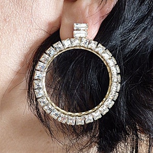 Clear Crystal Hoops, Bridal Hoop Earrings, Crystal Hoop Earrings, White clear earrings, Medium Hoop Earrings,Wedding Earrings,Estate Jewelry