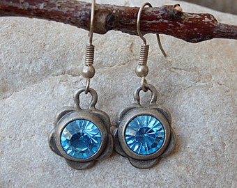 Soft Blue Rhinestone  Earrings. Blue Silver Earrings. Blue Crystal Earrings. Boho Blue Earrings. Aquamarine Crystal Silver Dangle Earrings