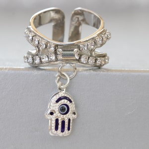 Silver Hamsa Ring, 925 Sterling Silver Hamsa Ring, Evil Eye Charm Ring, Hamsa Jewelry Gift, Silver  Hand Ring, Blue Eye Hamsa Ring