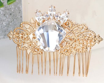 CRYSTAL HAIR Comb, Bridal Hair Comb, Rhinestone Hair Comb, Statement , Wedding Hair Accessories, Shell Combs,Rose Gold Hair Jewelry