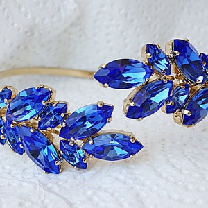 Bridal Bracelet, Sapphire Blue Bracelet, Blue Wedding Jewelry, Blue  Bracelet, Blue Rhinestone Cuff, Royal Blue Leaf Cuff Bracelet