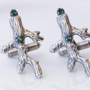 BRANCHES CUFFLINKS, Dark Green Cufflinks, Groom Cufflinks, best man cufflinks, Emerald Cufflinks Wedding, Tree Cufflinks,Father Of The Bride