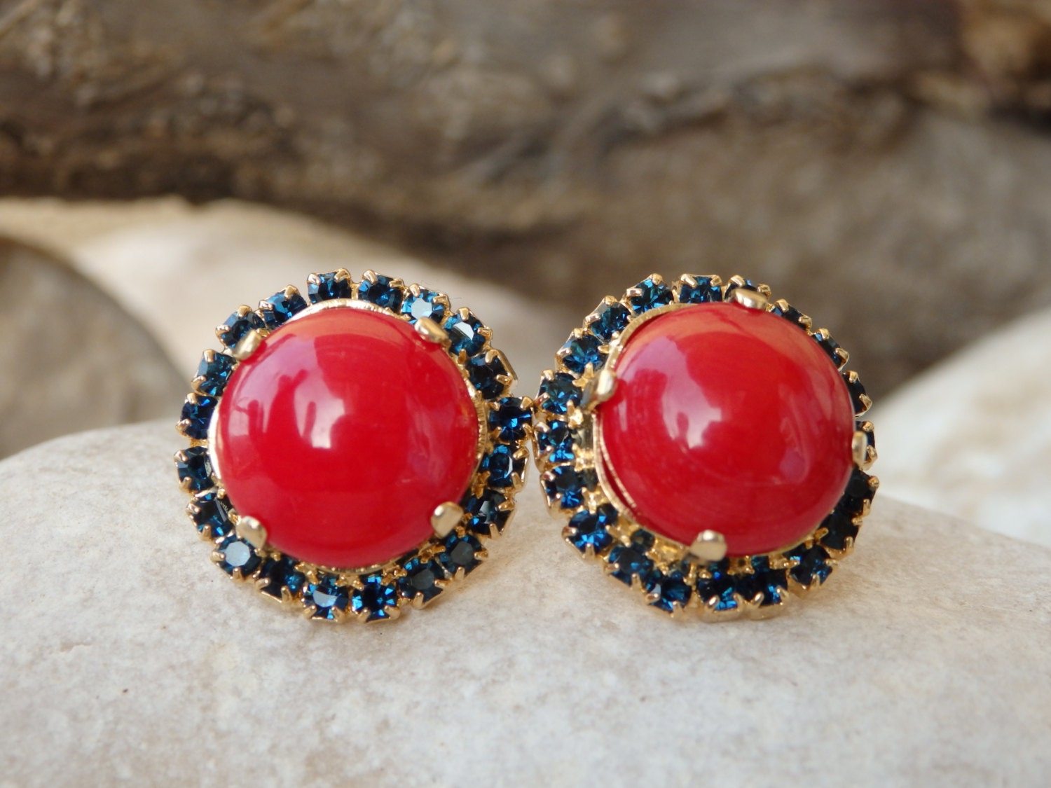 Coral studs Diamond Earrings pure silver jewelry indian wedding Jewelr –  Nihira