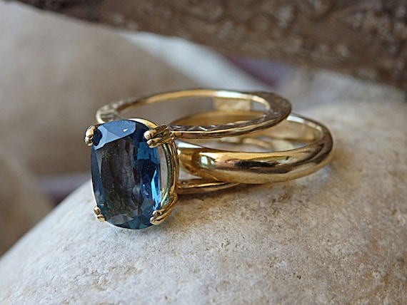 Blue Topaz Ring. Topaz Engagement. Solitaire Ring. London Blue Topaz. Promise Ring Set mitment Ring. Pattern Ring. 14 K Solid Gold Ring Etsy