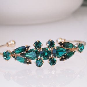 Bridal EMERALD Bracelet, Emerald WEDDING BRACELET, Cluster Bracelet, Green bridal cuff, Woman Rhinestone Cuff,  Crystals Jewelry