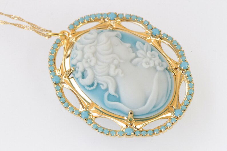 Cameo Necklace, Blue Necklace, Cameo Pendant, Pastel Colors Jewelry, Lady Cameo Necklace, Victorian Style, Acrylic Cameo , Mother's Day Gift image 5