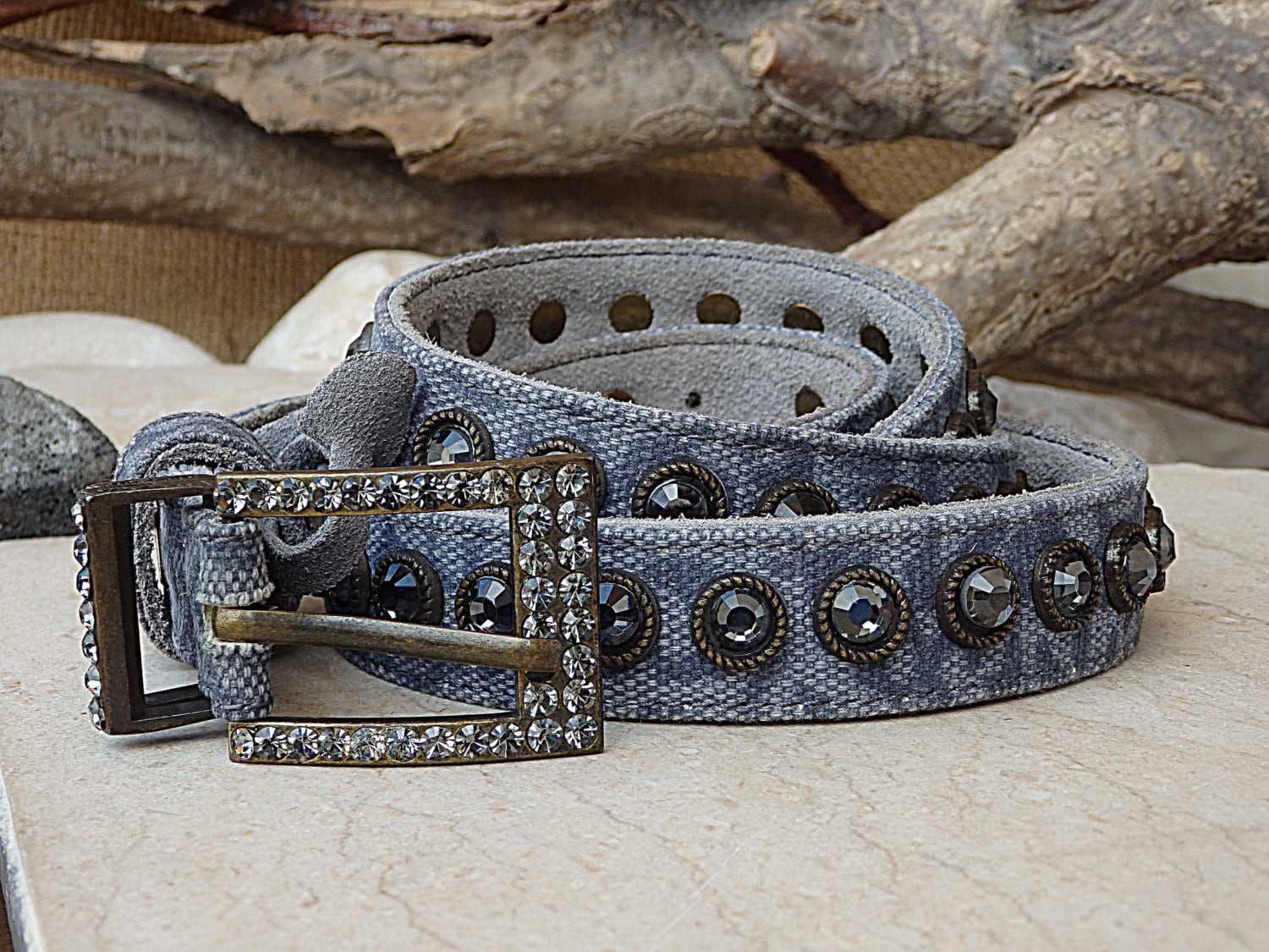 Jeans Textile Belt. Blue Leather Belt 