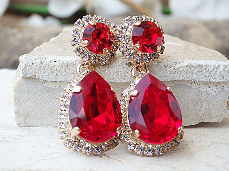 Ruby Red Earrings, Chandelier Earrings, Beautiful Earrings, Bridesmaid Red Earrings, Bridal Ruby Crystals Earrings, Chandelier Earrings. image 1