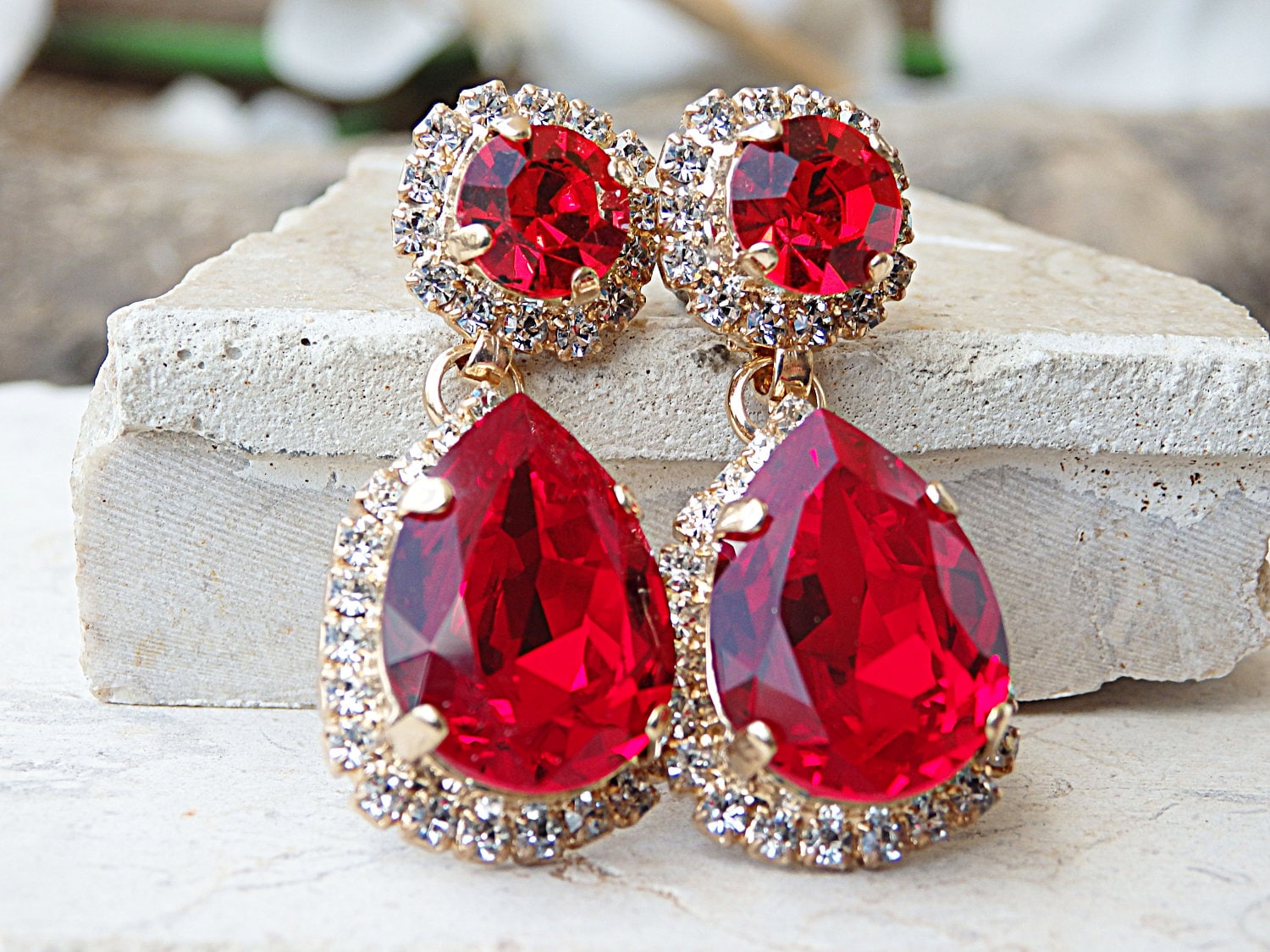 Buy Ruby Red Earrings Chandelier Earrings Beautiful Earrings ...