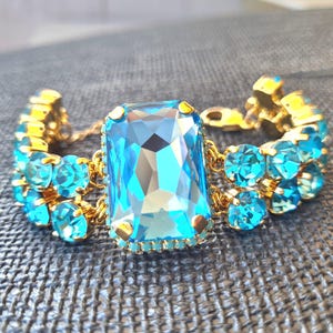 Aquamarine Crystal Bracelet: Bridal Blue Evening Statement Bracelet