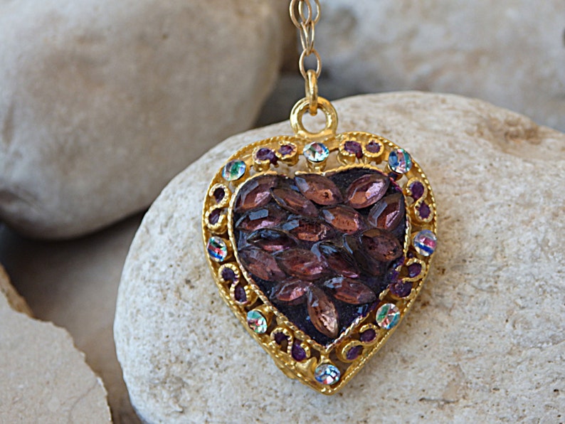 Heart shaped necklace Dye jewelry Purple Amethyst necklace.Mother day jewelry Gold Heart Necklace Mom Gift Idea Hand painted pendant