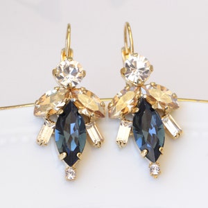 BLUE NAVY EARRINGS, Navy Blue Bridal Earrings, Blue Rose Gold White Opal Earrings, Bridesmaid Drop Earrings, Colorful  Brides Gift