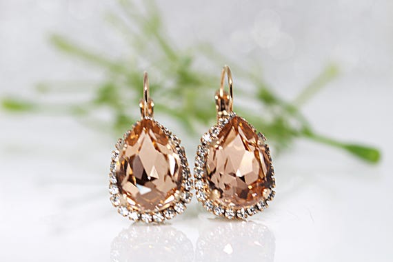 Blush Earrings Blush Peach Droplet drop Earrings Bridal