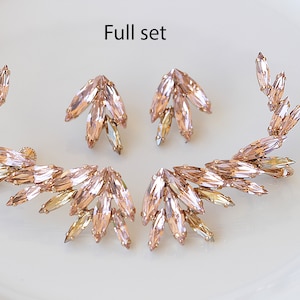 BLUSH CLIMBING OORBELLEN, Oor Klimmer Oorbel, Oorkruiper Oorbellen, Lichtroze Kristallen Sieraden, Bruids oorbellen, Morganiet Crystal Oorbellen