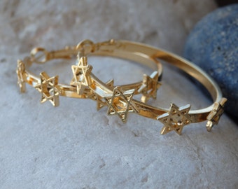 Gold Star of David Hoop Earrings, Jewish Jewelry