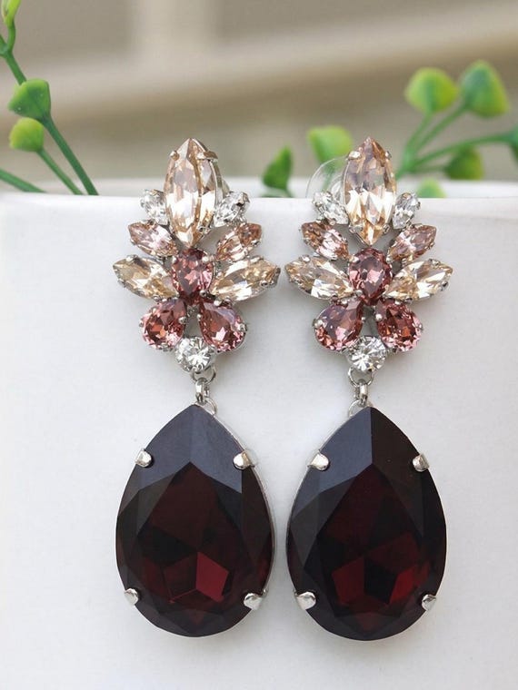 burgundy dress earrings Burgundy Earring Silver / Push back