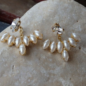 Pearl Ear Jacket Earrings, White Crystal Pearl Ear Jackets,  Ear Jacket Earrings, Pearl Earrings, Bridal Ear Jackets For Bride Gift