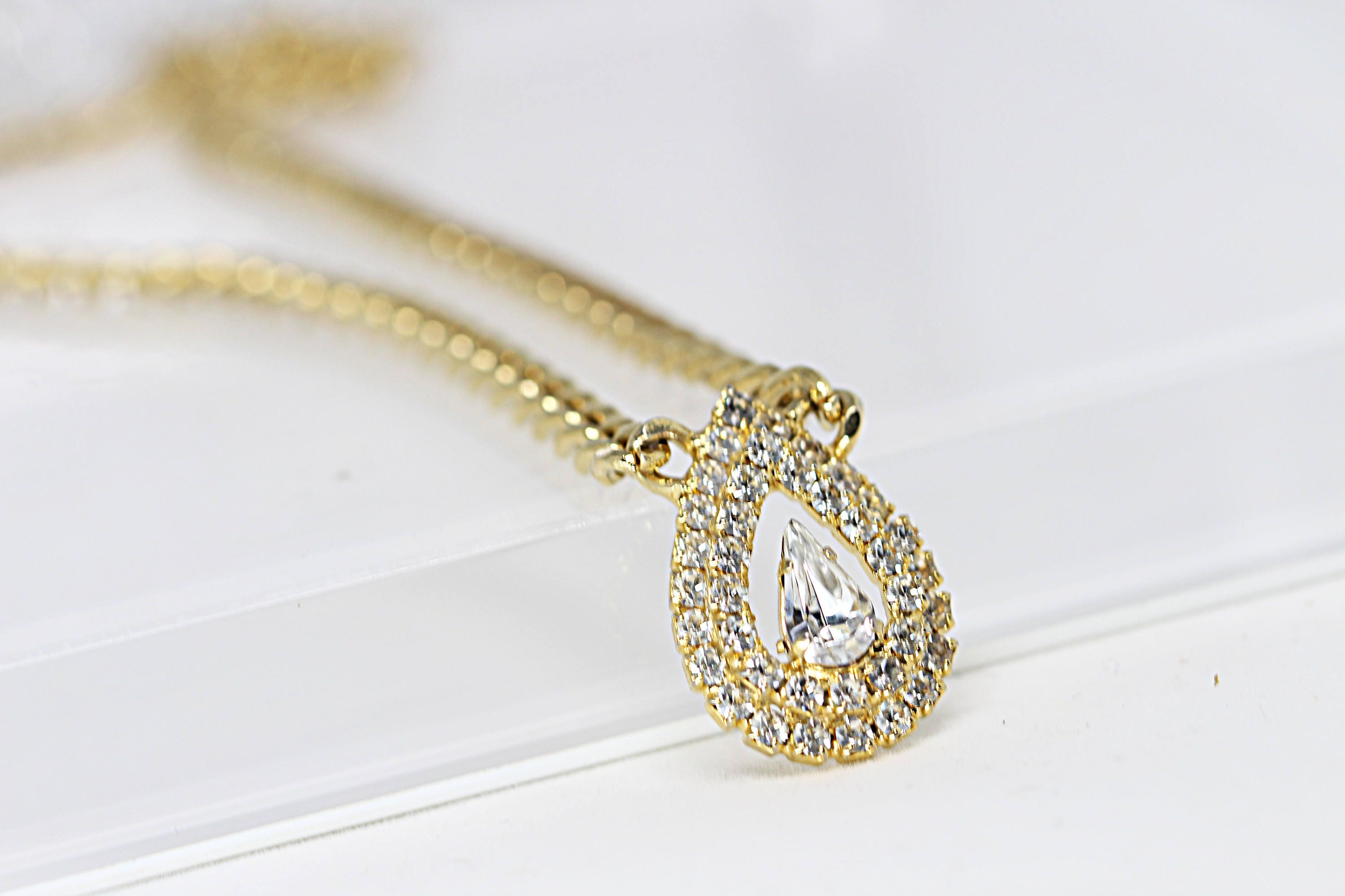 Teardrop Pendant Gold Plated Necklace Teardrop Necklace Etsy UK