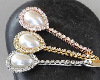 PEARL BOBBY PINS, Bridal Bobby Pin, Wedding Ivory Pearl  Hair Pins, Bridal Shower, Crystals Bobby Pin, Decorative Hair, Gift For Bridesmaids