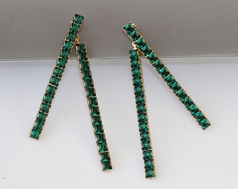 GREEN STICK EARRINGS, Ear Jacket Earrings,  Earrings, Emerald Green Earrings, Front Back Earrings, Dark Green Earrings,Gift For Her