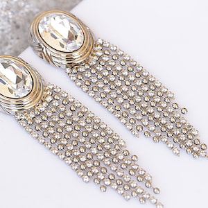 CLEAR TASSEL EARRINGS, Art Deco Earrings, Christmas Gift, Bridal Long Earrings, Silver Plated, Chandelier Earrings,  Earrings