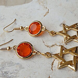 Charm Earrings, David Star Earrings, Orange Gold earrings, Jewish jewelry, Holiday,  Dangle Earrings,Hanukkah Gift,Orange Earrings,Israel