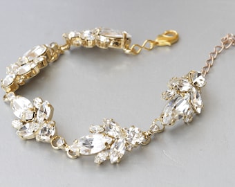 Crystal Bridal Bracelet, Art Deco Gold Wedding Jewelry
