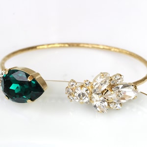 GREEN EMERALD BRACELET, Teardrop Wedding Bracelet,Emerald  Crystal Bracelet,Emerald Jewelry Set For Bride,Rose Gold Bridal Bracelet