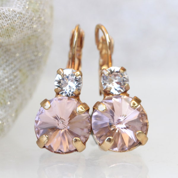 BLUSH MORGANITE EARRINGS, Rose Gold Wedding Earring, Bridal Drop Earrings, Light Pink Bridesmaid Earrings Gift,  Crystal Earrings