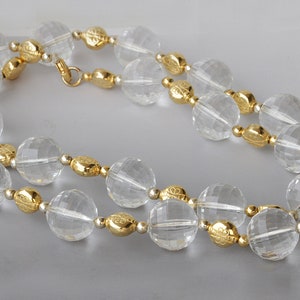 Plastic long necklace, Gold and white necklace, Chunky Plastic Necklace, Statement Vintage 1980&#39;s Necklace For Women,Acrylic Beaded Necklace