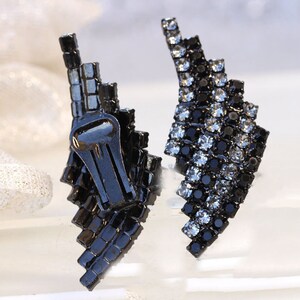 BLACK CLIP On EARRINGS, Clip Ons Earrings,  Woman Big Clips Studs, Evening Clip Ons, Vintage Style Non Pierced Earrings, Black Gray