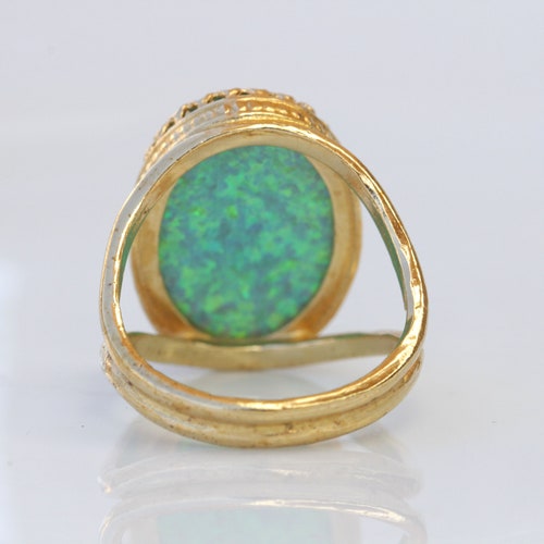 GREEN OPAL RING, Opal Gold Ring, shops Gemstone ring, October Birthstone, Opal Emerald lawn Gold Filled Ring, Fire Opal jewelry, Opal Big Ring
