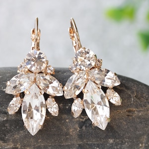CRYSTAL BRIDAL EARRINGS, Art Deco Wedding Earrings,   Bridal Earrings, Gold Wedding Jewelry, Crystal Cluster Droplet, Bridesmaids,