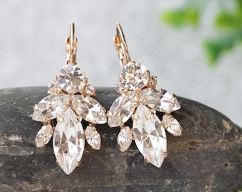 CRYSTAL BRIDAL EARRINGS, Art Deco Wedding Earrings,   Bridal Earrings, Gold Wedding Jewelry, Crystal Cluster Droplet, Bridesmaids,