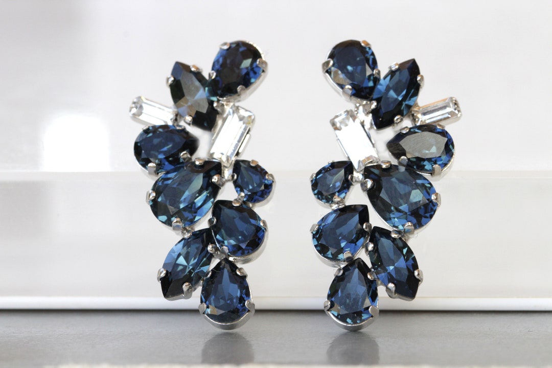 NAVY BLUE EARRINGS Dark Blue Crystal Earrings Blue Navy - Etsy