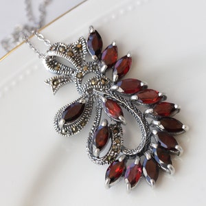 Garnet pendant , Antique necklace, Victorian necklace, Old sterling necklace, Vintage garnet sterling pendant,Garnet necklace,Antique garnet