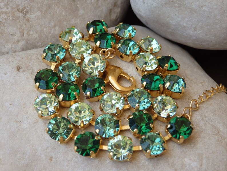 EMERALD NECKLACE Rhinestone Jewel Tennis Necklace Anna Etsy