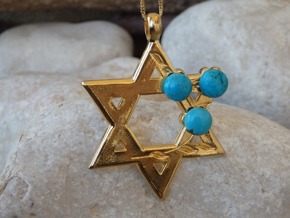 Turquoise star of david necklace deals