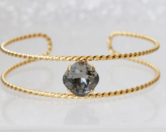 GRAY GOLD Bracelet,  Black Diamond Cuff Bracelet, Bridesmaid Gift Idea's, Bridal Grey Bracelet, Minimalist Bracelet, Dainty Jewelry