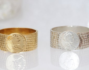 COIN RING, Ancient Coin Ring,   Unique Coin Jewelry, Textured Ring, Unisex Ring, Copy Coin Signet Ring for Women,Rings for Men Gift