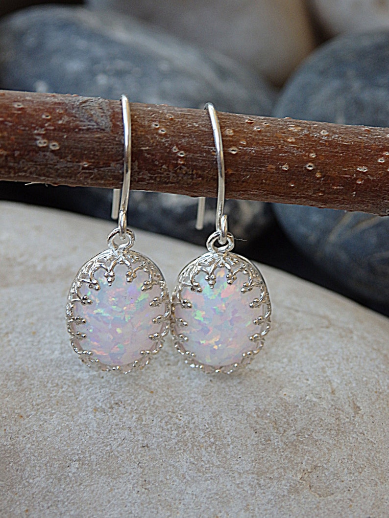 Bridal Opal Silver Earrings for Bride Earrings Oval White Etsy
