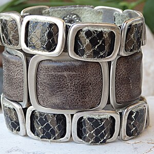 Leather Bracelet. Bohemian jewelry. Rocker brown  bracelet. Boho cuff bracelet. Chunky Leather Cuff. Statement Women cuff. Metal and leather